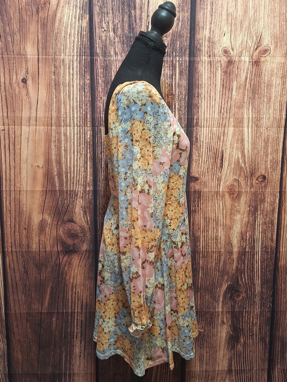 Altar'd State Pastel Floral Square-Neck Mini Dress - Pink/Blue/Yellow Size M - Picture 3 of 6